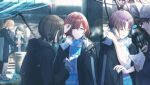  4girls asakura_toru black_coat brushing_hair camera coat earrings fukumaru_koito hand_warmer high_heels highres higuchi_madoka ichikawa_hinana idolmaster idolmaster_shiny_colors jewelry multiple_girls noctchill_(idolmaster) official_art winter 