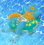 absurd_res animate_inanimate anthro claws clean_diaper clothed clothing diaper dinosaur fangs foot_in_water hands_behind_head hi_res inflatable inflatable_toy living_inflatable looking_away lounging male markings pattern_diaper pool_toy prehistoric_species pull-ups_(diaper) reptile rex_(zoran) scalie slushee. smile solo swim_ring swim_ring_with_face tail tail_in_water teeth theropod tyrannosaurid tyrannosauroid tyrannosaurus tyrannosaurus_rex water wearing_diaper