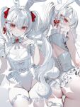  1girl akadajohnson02 animal_ear_hairband animal_ears ass back_cutout bare_legs blush bow breasts cleavage clothing_cutout commentary_request cowboy_shot criss-cross_back-straps cross cross_earrings double-parted_bangs ear_piercing earrings eyepatch fake_animal_ears fake_tail flat_chest floating_hair frilled_leotard frills from_behind hair_between_eyes hair_ornament hairband hairclip hand_on_own_chest heart heart_hair_ornament heart_o-ring highleg highleg_leotard highres jewelry leotard light_blush long_hair looking_at_viewer medical_eyepatch multiple_views o-ring o-ring_thigh_strap original piercing pink_nails rabbit_ear_hairband rabbit_ears rabbit_tail red_eyes ribbon_earrings short_sleeves sidelocks sitting smile tail thigh_gap thigh_strap twintails very_long_hair watermark white_bow white_hair white_leotard white_theme white_wrist_cuffs wrist_cuffs 