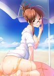  akizuki_ritsuko ass bottomless breasts megane nipples no_bra open_shirt the_idolm@ster wet yu-ta 