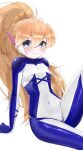  1girl absurdres biometal blonde_hair blue_eyes bodystocking breasts cameltoe ciel_(mega_man) commission commissioner_upload covered_navel covered_nipples eyelashes fauron714 highres leaning_back light_blush light_smile long_bangs long_hair looking_at_viewer mechanical_ears mega_man_(series) mega_man_zero_(series) mega_man_zx model_z_(mega_man) no_armor no_headwear non-web_source petite ponytail sitting small_breasts thighs transparent_background 