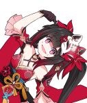  @_@ armpits bell black_hair brown_hair commentary english_commentary fox_mask gradient_hair head_tilt highres honkai:_star_rail honkai_(series) japanese_clothes kimono looking_at_viewer mark_under_eye mask mask_on_head multicolored_hair neck_bell open_mouth pink_eyes red_hair red_kimono simple_background smile sparkle_(honkai:_star_rail) twintails upper_body white_background xtacy 
