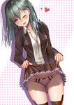  atelier_yuu cleavage kantai_collection open_shirt pantsu skirt_lift suzuya_(kancolle) thighhighs 