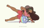4_fingers 4_toes adventure_time anthro bottomwear bra_strap breasts canid canine canis cartoon_network cleavage clothed clothing domestic_dog duo facial_hair feet female fingers hi_res horn hybrid inverted_eyes looking_at_viewer male mammal multicolored_body navel nude rainicorn samantha_(adventure_time) shirt shorts simple_background simple_eyes stretching sweatband t.v._(adventure_time) tank_top thesummerwitch toes topwear white_background yoga