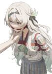  1girl 1other absurdres arms_behind_back bdsm black_hairband bondage bound bound_arms bound_torso bow bowtie breast_bondage buttons cailin020 checkered_bow checkered_bowtie checkered_clothes cleave_gag cloth_gag double-breasted english_commentary firefly_(honkai:_star_rail) firefly_(spring_missive)_(honkai:_star_rail) gag gagged gradient_hair green_bow grey_hair grey_sailor_collar grey_skirt hairband highres honkai:_star_rail honkai_(series) improvised_gag long_hair long_sleeves multicolored_eyes multicolored_hair paid_reward_available plaid_bow plaid_bowtie plaid_clothes plaid_skirt red_rope restrained rope sailor_collar school_uniform serafuku shibari shibari_over_clothes shirt skirt solo_focus two-tone_eyes white_shirt 