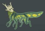 2025 2_fingers 3_eyes 6_limbs ambiguous_feral ambiguous_gender big_tail black_eyes bone digital_media_(artwork) digitigrade elemental_creature feral fingers flora_fauna green_body grey_background hexapod hole_(anatomy) horn multi_eye multi_horn neck_tuft plant ribs signature simple_background skeleton solo tail tan_body thribocarbon translucent translucent_body tuft yellow_body
