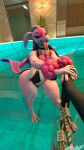3d_(artwork) absurd_res anthro big_breasts big_butt bikini breasts butt clothing digital_media_(artwork) female hair hi_res kuyenroo lizard lovander lovander_(mayosplash) pal_(species) palworld pink_body pink_hair pocketpair pool reptile scalie solo source_filmmaker_(artwork) swimwear thick_thighs two-piece_swimsuit water