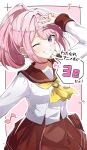  1girl absurdres amaori_haruna countdown grin highres musical_note one_eye_closed pink_hair ponytail rio_beginner school_uniform smile solo watashi_ga_koibito_ni_nareru_wake_naijan_murimuri! 