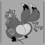 1:1 ass_clapping bent_over big_butt butt canid canine eyewear female fox glasses hi_res mammal monochrome nerobero0 overweight solo tail text twerking