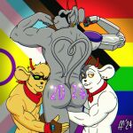  1:1 2024 abs alien antennae_(anatomy) anthro biker_mice_from_mars black_nose buckteeth butt closed_smile clothing cybernetic_arm cybernetic_limb digital_drawing_(artwork) digital_media_(artwork) ear_piercing ear_ring eye_patch eyewear fabfelipe fingerless_gloves flexible fur gloves grey_body grey_fur group hair hand_on_another&#039;s_leg handwear head_on_hip heart_symbol hi_res kerchief lgbt_pride lgbt_pride_month male mammal modo_(bmfm) mouse mouth_closed murid murine muscular muscular_anthro muscular_male neckerchief neckwear notched_ear orange_body orange_fur orange_hair pecs piercing pride_color_flag red_eyes red_kerchief red_neckerchief ring_piercing rodent smile tail teeth throttle_(bmfm) trio vinnie_(bmfm) wearing_eyewear white_body white_fur yellow_sclera 