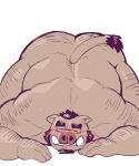12beat13 anthro back_muscles beard bent_over blush bodily_fluids body_hair eyewear facial_hair glasses hi_res male mammal overweight overweight_male solo suid suine sus_(pig) sweat tusks wild_boar