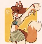  2025 anthro bottomwear bracelet calico_cat cheek_tuft chest_tuft clothing crop_top domestic_cat eyewear facial_tuft felid feline felis femboy glasses hi_res jewelry looking_at_viewer male mammal necklace one_eye_closed puppeypawbs shirt shorts smile solo stretching summer sun syrup_(puppeypawbs) tail topwear tuft 