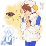  !? 2boys animal_costume bartz_klauser beastmaster_(final_fantasy) blue_eyes blue_pantyhose blush brown_hair carmen_erla final_fantasy final_fantasy_ix final_fantasy_v highres horns looking_at_viewer male_focus multiple_boys open_mouth pantyhose sheep_costume sheep_hat sheep_horns short_hair sparkle wool yan_(final_fantasy) zidane_tribal 