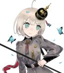  belt black_belt blue_eyes bug butterfly c-93_(girls&#039;_frontline) combat_helmet commission girls&#039;_frontline helmet highres kandly medal military_uniform non-web_source pickelhaube 