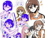  2girls 3boys alternate_eye_color aubrey_(faraway)_(omori) aubrey_(headspace)_(omori) aubrey_(omori) bailan1130 baseball_bat basil_(headspace)_(omori) basil_(omori) black_eyes black_hair black_sweater_vest blue_eyes blue_hairband blue_shirt blush bow bright_pupils brown_hair closed_eyes closed_mouth collarbone collared_shirt colored_skin double-parted_bangs eyepatch grin hair_bow hairband highres holding holding_baseball_bat jacket kel_(faraway)_(omori) kel_(headspace)_(omori) kel_(omori) long_hair looking_at_viewer multiple_boys multiple_girls omori open_mouth parted_lips pink_bow pink_hair purple_eyes purple_hair shirt short_hair short_sleeves smile speech_bubble spoilers sunny_(omori) sweater_vest t-shirt tank_top teeth thought_bubble translation_request white_jacket white_pupils white_shirt white_skin 