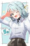 1girl absurdres aqua_hair countdown fang highres koyanagi_kaho one_eye_closed rio_beginner school_uniform skirt smile solo star_(symbol) watashi_ga_koibito_ni_nareru_wake_naijan_murimuri! 