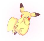 2023 cheek_spots eyelashes female fur generation_1_pokemon lying mouth_closed nintendo on_back paws pikachu piyolondres pokemon pokemon_(species) pupils red_cheeks solo tail tongue tongue_out white_pupils yellow_body yellow_fur yellow_tail