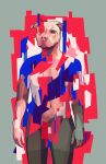 2025 5_fingers abstract_background anthro biped breasts bulldog canid canine canis digital_media_(artwork) domestic_dog female fingers hi_res looking_at_viewer mammal mastiff molosser navel nude oystr pink_body shadow solo standing yellow_sclera
