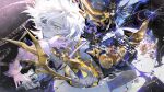  6+boys 6+girls absurdres aglaea_(honkai:_star_rail) anaxa_(honkai:_star_rail) animal_ears armored_gloves black_pants blonde_hair blood blood_from_eyes blue_eyes book card castorice_(honkai:_star_rail) cat_ears cat_girl cat_tail cipher_(honkai:_star_rail) coat commentary_request cyrene_(honkai:_star_rail) dress flame_reaver_of_the_deepest_dark gold_blood green_hair grey_hair hair_ornament hand_on_another&#039;s_cheek hand_on_another&#039;s_face highres holding holding_card honkai:_star_rail honkai_(series) hyacine_(honkai:_star_rail) long_hair mau_sakura multiple_boys multiple_girls multiple_persona mydei_(honkai:_star_rail) open_mouth pants phainon_(honkai:_star_rail) pink_hair purple_coat purple_hair red_hair rock short_hair sitting sky smile star_(sky) starry_sky tail tarot tarot_card topless_male tribbie_(honkai:_star_rail) wheat white_dress white_hair yellow_eyes 