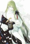  1other absurdres androgynous arabian_clothes black_gloves ear_piercing elaine-didaea enkidu_(fate) enkidu_(fgo_fes._2025)_(fate) fate/grand_order fate_(series) gloves green_eyes green_hair highres long_hair piercing robe toga white_robe 