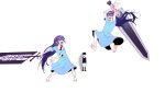  +_+ 1boy 2girls absurdres alternate_eye_color antenna_hair arms_up aubrey_(headspace)_(omori) aubrey_(omori) barefoot black_eyes black_hair black_socks black_tank_top blue_shirt bow bra_strap collarbone colored_skin hair_bow highres holding holding_sword holding_weapon huge_weapon kisany kneehighs long_hair long_shirt looking_at_another multiple_girls omori omori_(omori) open_mouth pink_bow purple_hair scene_reference shirt short_hair short_sleeves socks striped_clothes striped_shirt sword t-shirt tank_top teeth upper_teeth_only vertical-striped_clothes vertical-striped_shirt weapon white_background white_shirt white_skin 