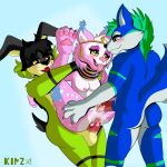 1:1 anal anal_penetration anthro anus ass_up balls blue_body blush bodily_fluids bracelet breasts butt canid canine canis clothed clothing crown cum cum_in_ass cum_in_vagina cum_inside digital_media_(artwork) domestic_dog ear_piercing ear_ring ejaculation erection excited felid feline female female_penetrated fur genital_fluids genitals green_body group group_sex hair hatysa headgear hi_res jewelry kimz legs_up lynx male male/female male_penetrating male_penetrating_female mammal necklace nipples nude open_mouth orgasm pawpads paws penetration penile penis piercing pink_body ring_piercing sandwich_position sandwiched sex simple_background smile tail threesome tiara tongue trio vaginal vaginal_penetration vulva white_body wolf