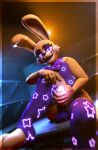 3d_(artwork) anthro balls bow_tie buckteeth clothing digital_media_(artwork) dutch_angle erection eyeshadow five_nights_at_freddy&#039;s five_nights_at_freddy&#039;s:_help_wanted furniture genitals glans glitchtrap glowing glowing_eyes glowing_genitalia glowing_glans gold_paws hand_on_penis hi_res humanoid_genitalia humanoid_penis lagomorph legwear leporid looking_at_viewer makeup male mammal masturbation on_table open_mouth open_smile penile penile_masturbation penis purple_balls purple_clothing purple_eyes purple_eyeshadow purple_legwear purple_penis purple_shirt purple_thigh_highs purple_topwear rabbit scottgames shirt sitting sitting_on_table smile smiling_at_viewer solo star_print table teeth thigh_highs toeless_legwear topwear whiskers