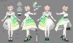  1girl animal_ears breasts brown_hair color_guide detached_sleeves dress frilled_wrist_cuffs frills gradient_clothes gradient_dress green_dress green_eyes green_shoes grey_background hat high_heels highres indie_virtual_youtuber kneehighs large_breasts layered_skirt meotashi multiple_views naplings_(nimi_nightmare) nimi_nightmare nurse_cap official_alternate_costume official_art one_side_up outstretched_arm overskirt pleated_skirt puffy_detached_sleeves puffy_sleeves reference_sheet see-through_clothes see-through_skirt shoes simple_background single_kneehigh single_sock skirt socks standing strappy_heels tapir_ears tapir_girl turnaround two-tone_dress virtual_youtuber white_dress wrist_cuffs 