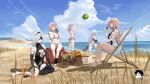  2b_(yorha_unofficial_waterfront_gear)_(nikke) 5girls a2_(yorha_unofficial_waterfront_gear_prototype)_(nikke) absurdres anis_(nikke) anis_(sparkling_summer)_(nikke) beach bikini breasts danny_marx goddess_of_victory:_nikke highres large_breasts multiple_girls navel neon_(blue_ocean)_(nikke) neon_(nikke) nier:automata nier_(series) official_alternate_costume one-piece_swimsuit rapi_(classic_vacation)_(nikke) rapi_(nikke) swimsuit water 