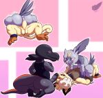 3_toes 4_fingers alolan_form anal anthro balls big_penis black_body blush bodily_fluids bone bottomless clothed clothing cum cum_in_mouth cum_inside cum_on_chest eye_tattoo facial_tattoo feet fennephilim_fox fingers fur generation_1_pokemon generation_2_pokemon generation_7_pokemon genital_fluids genitals group heart_symbol hi_res holding_ankle holding_leg humanoid_genitalia male male/male markings mask meowth nintendo nude one_ear orange_markings penis piercing pokemon pokemon_(species) purple_body purple_fur purple_sclera red_eyes regional_form_(pokemon) salandit shirt shirt_only skull skull_mask sneasel tan_body tan_fur tattoo toes tongue tongue_piercing topwear topwear_only trio yellow_sclera