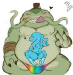 3_fingers 3_toes 4_fingers blue_body blush clothing duo feet fennephilim_fox fingers fizz_(lol) gold_ring green_body green_eyes hat headgear headwear heart_symbol hi_res league_of_legends lgbt_pride looking_at_viewer male nipples pseudo_hair rainbow_speedo riot_games sharp_teeth size_difference slightly_chubby slightly_chubby_male speedo swimwear tahm_kench_(lol) teeth tencent tentacle_hair tentacles toes tongue tongue_out top_hat yellow_eyes