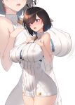  1girl absurdres ahoge atelier_(series) atelier_yumia black_hair blush breasts chest_belt covered_navel covered_nipples dress hair_between_eyes highres kuzuryuu_kennosuke large_breasts mole mole_under_eye multicolored_hair pencil_dress purple_eyes red_hair red_streaks shiny_skin short_hair solo standing two-tone_hair white_background white_dress yumia_liessfeldt zoom_layer 