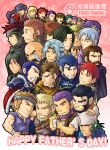  6+boys animal_ears armor ashnard_(fire_emblem) bad_id bald bandana bartre_(fire_emblem) beard black_hair blonde_hair blue_eyes blue_hair brendan_(fire_emblem) brom_(fire_emblem) brown_eyes brown_hair canas_(fire_emblem) closed_eyes coat darin_(fire_emblem) dayan_(fire_emblem) deformed deghinsea desmond_(fire_emblem) douglas_(fire_emblem) elbert_(fire_emblem) eliwood_(fire_emblem) facial_hair facial_mark fado_(fire_emblem) father&#039;s_day fire_emblem fire_emblem:_path_of_radiance fire_emblem:_radiant_dawn fire_emblem:_the_binding_blade fire_emblem:_the_blazing_blade fire_emblem:_the_sacred_stones forehead_mark full_beard garcia_(fire_emblem) green_hair greil hair_slicked_back hawkeye_(fire_emblem) hayden_(fire_emblem) hector_(fire_emblem) holding holding_notepad holding_pencil jaffar_(fire_emblem) largo_(fire_emblem) long_hair male_focus mansel_(fire_emblem) monocle muarim_(fire_emblem) multiple_boys mustache nasir_(fire_emblem) nergal_(fire_emblem) notepad old old_man one_eye_closed pencil pent_(fire_emblem) pointy_ears purple_eyes purple_hair rajaion rath_(fire_emblem) red_eyes red_hair sephiran_(fire_emblem) short_hair sideburns smile turban vigarde_(fire_emblem) yellow_eyes zelo-lee 