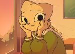 anthro classroom clothing felid female filthypally hand_on_face katia_managan khajiit looking_at_viewer mammal microsoft prequel_adventure school school_uniform smile solo sunset the_elder_scrolls uniform