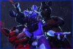 3d_(artwork) animatronic anthro balls bear bonnie_(fnaf) bow_tie canid canine clothing digital_media_(artwork) erection eye_patch eyebrows eyewear five_nights_at_freddy&#039;s fox foxy_(fnaf) freddy_(fnaf) funtime_freddy_(fnafsl) genitals glowing glowing_eyes gold_(metal) gold_paws gold_tooth group hand_on_belly handjob hat headgear headwear holding_arm hook hook_hand humanoid_genitalia humanoid_penis knot knotted_penis lagomorph leporid licking machine male mammal open_mouth oral penile penis penis_lick purple_penis rabbit raised_eyebrow robot robot_anthro scottgames sex sharp_teeth sister_location teeth tongue tongue_out top_hat watermark