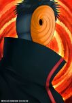  1boy akatsuki_uniform artist_name black_hair dated k-suwabe male_focus mask naruto_(series) naruto_shippuuden ninja orange_background short_hair solo spiked_hair tobi_(naruto) uchiha_obito upper_body 