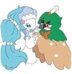 2023 ambiguous_gender asterozoan beak blue_eyes blue_hair blush decidueye duo echinoderm eyelashes generation_7_pokemon hair hi_res long_hair marine mouth_closed nintendo pink_nose piyolondres pokemon pokemon_(species) primarina pupils starfish starfish_(accessory) white_sclera
