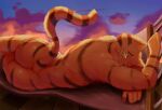 anthro dog_man_(series) domestic_cat felid feline felis gabeccoon green_eyes happy male mammal orange_body petey_the_cat pinup pose solo tagme