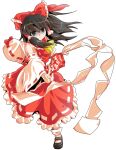  1girl alphes_(style) ascot between_fingers black_eyes black_hair black_shoes bow closed_mouth commentary_request dairi detached_sleeves dress full_body gohei hair_bow hair_tubes hakurei_reimu holding large_variant_set long_sleeves ofuda parody red_bow red_dress shaded_face shoes socks solo style_parody tachi-e touhou transparent_background variant_set white_socks wide_sleeves 