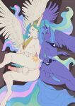 absurd_res animal_genitalia animal_penis anthro anus balls blue_anus blue_eyes blue_hair blue_penis crossgender crown duo equid equine equine_genitalia equine_penis erection feathered_wings feathers femboy flat_colors friendship_is_magic ftm_crossgender genitals gradient_penis green_hair hair hasbro headgear hi_res horn lying male male_anthro mammal medial_ring mouth_closed multicolored_hair my_little_pony mythological_creature mythological_equine mythology nude on_side pegasus penis pink_anus pink_hair pink_penis princess_celestia_(mlp) princess_luna_(mlp) purple_balls purple_body purple_eyes purple_horn purple_wings satanic_monkey simple_background vein veiny_penis white_balls white_body white_horn white_penis white_wings wings