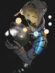  1girl astronaut black_background blonde_hair braid braided_bangs bun_with_braided_base closed_mouth earth_(planet) from_side hair_bun helmet highres holding_unworn_helmet jupiter_(planet) kiperina ling_(chaaaaanhikari) looking_at_viewer mars_(planet) mercury_(planet) planet reverse:1999 saturn_(planet) short_hair solo space_helmet spacesuit upper_body venus_(planet) 