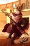 2025 2:3 anthro arena armband big_ears blind_eye blurred_background bottomwear brown_body brown_fur canid canine canis charging cheek_tuft claws clothed clothing cloud costume digital_drawing_(artwork) digital_media_(artwork) dust dust_cloud egyptian egyptian_clothing facial_tuft fennec_fox fighting_pose fighting_ring fluffy fluffy_tail fox full-length_portrait fur gold_(metal) gold_jewelry grin hair hatwolf hi_res jewelry kibokwe_(fuzzikayu) leg_markings light loincloth male mammal markings melee_weapon open_mouth polearm portrait pose sand scar shaded shawl signature smile socks_(marking) solo spear sunlight tail tan_body tan_fur teeth true_fox tuft weapon
