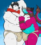 anthro arm_tuft armpit_sniffing axel_(lazydergenboi) bear bodily_fluids body_hair chest_hair clothed clothing dirty_jockstrap dragon duo elbow_tuft epic_games erection felid fortnite fur furred_dragon furred_scalie genital_fluids hi_res hybrid jockstrap jockstrap_only leaking_precum lion male male/male mammal musk musk_clouds musky_armpit mythological_creature mythological_scalie mythology pantherine polar_bear polar_patroller precum scalie sniffing spazz_bear sweat tenting topless tuft underwear underwear_only ursine wrist_tuft