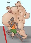  absurd_res anthro bodily_fluids canid canine canis coyote domestic_dog duo hi_res lactating male male_lactation mammal muscular nave nude pecs pregnant pregnant_male rub_lug size_difference 