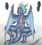 2025 3_toes ambiguous_gender animate_inanimate ankle_spikes anthro back_wings biped black_eyes black_mouth blue_body blue_tongue bodily_fluids colored cum dialogue dragon ejaculation feet genital_fluids glistening glistening_body glistening_head glistening_legs glistening_tail green_hair hair hi_res hollow_body horn human kneeling latex_body living_clothing lock mammal membrane_(anatomy) membranous_wings motion_lines mythological_creature mythological_scalie mythology nude padlock rear_view scalie seam_(sewing) signature sitting snout solo speech_bubble spread_legs spreading tentacle_suit toes tongue unusual_anatomy vayu wings zipper
