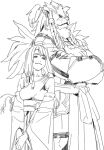  1boy 1girl absurdres beard black_claws broken_horn cat_nose chest_fur detached_sleeves facial_hair final_fantasy final_fantasy_x furry furry_male highres horns imamura_ryou japanese_clothes kimahri_ronso short_hair single_horn skirt smile yuna_(ff10) 