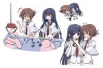  &gt;_&lt; 2girls :d ^^^ angry blue_hair blunt_bangs brown_hair capelet chibi chibi_inset closed_eyes cross cross_print eshiko fang folded_ponytail friends green_eyes hand_on_another&#039;s_chin heart highres laughing long_hair multiple_girls multiple_views necktie open_mouth red_necktie school_uniform shirt short_hair sidelocks simple_background skin_fang skirt smile stuffed_animal stuffed_panda stuffed_rabbit stuffed_toy subarashiki_hibi tachibana_kimika takashima_zakuro vending_machine very_long_hair white_background white_capelet white_shirt white_skirt 