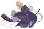  1boy alternate_costume ao_ringo_(yakirinngo_ha) apron black_dress black_gloves blonde_hair broom crossdressing crossdressing_(mtf) dress enmaided frilled_apron frills gloves holding holding_broom kingdom_hearts maid maid_apron maid_headdress male_focus male_maid roxas short_hair weapon white_apron 