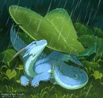 2025 ambiguous_gender animated blue_body blue_eyes blue_fur dragon feral fur furred_dragon furred_scalie hi_res horn leaf mydrawnworld mythological_creature mythological_scalie mythology raining scalie short_playtime signature solo white_body white_fur zephy_(nightfire_zephyr)