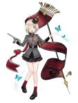  absurdres belt black_belt black_shoes blue_eyes borchardt_c-93 bug butterfly c-93_(girls&#039;_frontline) combat_helmet commission flag girls&#039;_frontline gun handgun helmet highres holding holding_flag holding_gun holding_weapon kandly medal military_uniform non-web_source pickelhaube shoes skirt weapon 